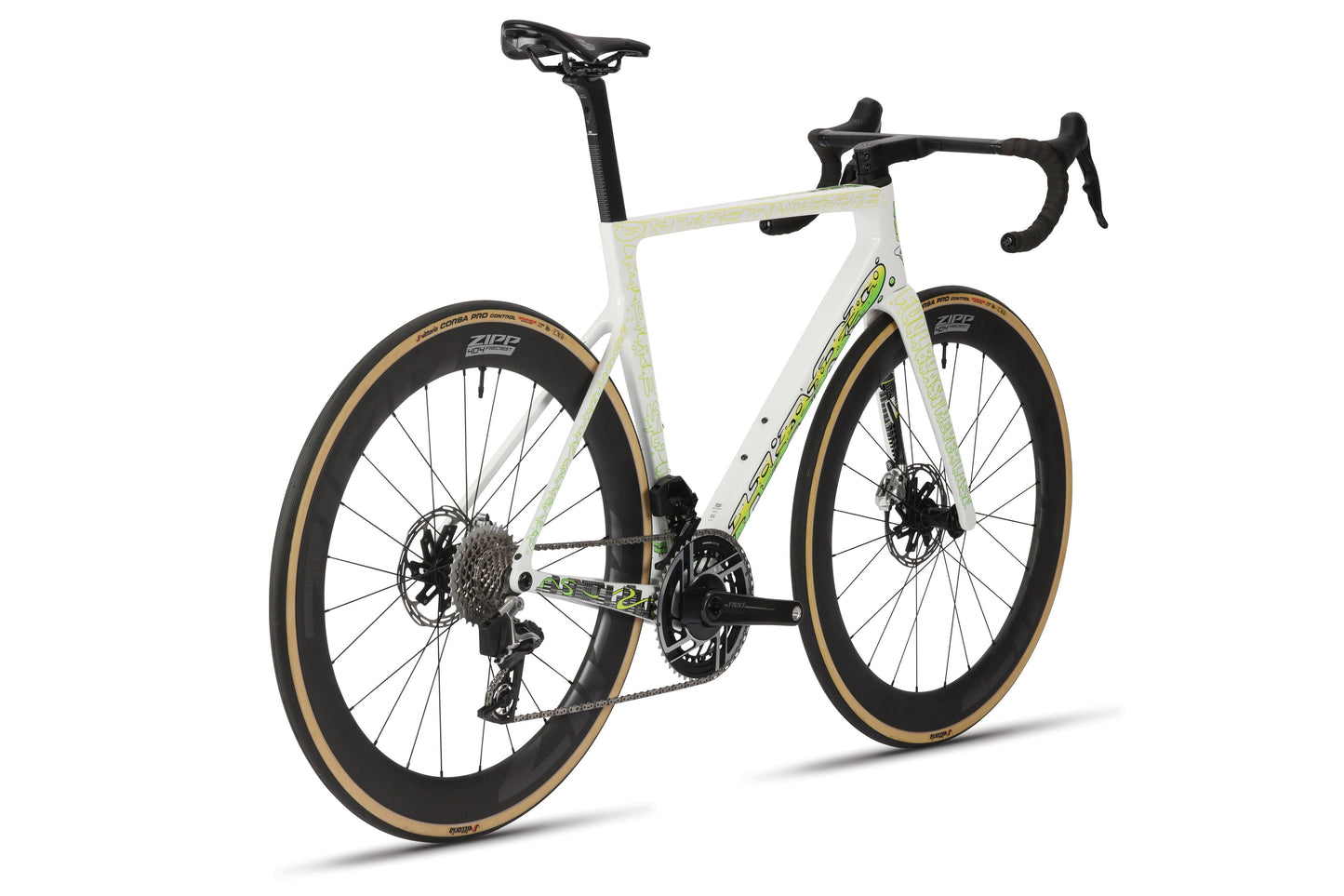 White Haro Bikes Partimos Carbon Frameset Full Blast, limited edition, with black handlebars and thick tires on a white background.