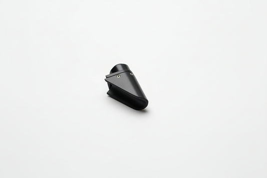 A small, black, triangular Haro Bikes Seat Post Clamp for Rivette and Partimos with screws on a plain white background.