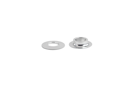 Two silver metal washers, similar to the HARO 19mm Sealed Bottom Bracket, rest on a white background. One is flat while the other, called Zylinder, features a raised center.