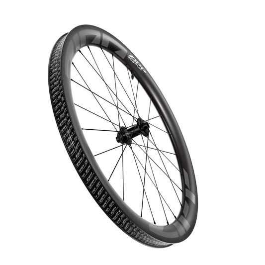 A Haro Bikes Wheelset Gravel Built Kit ZIPP 303 XPLR S, carbon fiber, black with aero spokes for gravel bikes, on white background.