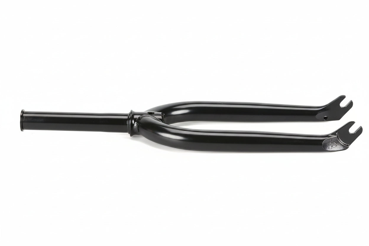Premium Team BMX Freestyle Gabel by Premium: 4130 Chromoly, black, straight steerer tube, open dropouts, integrierte Steuersatzschale.