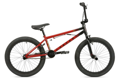 A Haro Bikes Leucadia DLX in black/red with black handlebars and saddle, featuring La Mesa-Reifen, shown on a white background.