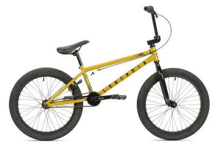 Honey Mustard Leucadia BMX bike by Haro Bikes with sturdy Hi-Ten frame, black handlebars, seat, and wheels.