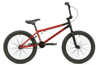 Leucadia by Haro Bikes, a robust BMX bike with black/red Hi-Ten-Stahlrahmen, black handlebars and wheels on a white background.