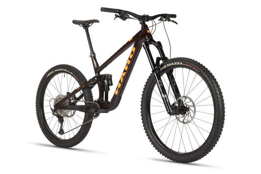 The Greer Alloy 2 from Haro Bikes is a black mountain bike with a mullet Radkonfiguration, full suspension, wide knobby tires, and an adjustable seat on its sturdy alloy frame. It features handlebar brake levers and the Haro brand prominently displayed.