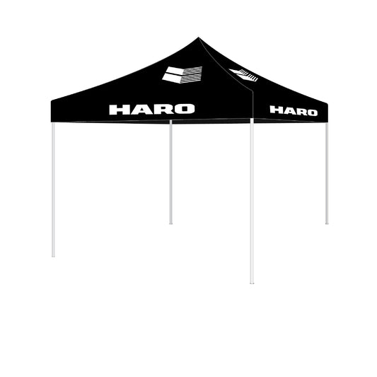 The HARO Event Zelt by Haro Bikes: black pop-up tent with white logo and legs—ideal for outdoor events and quick setup.