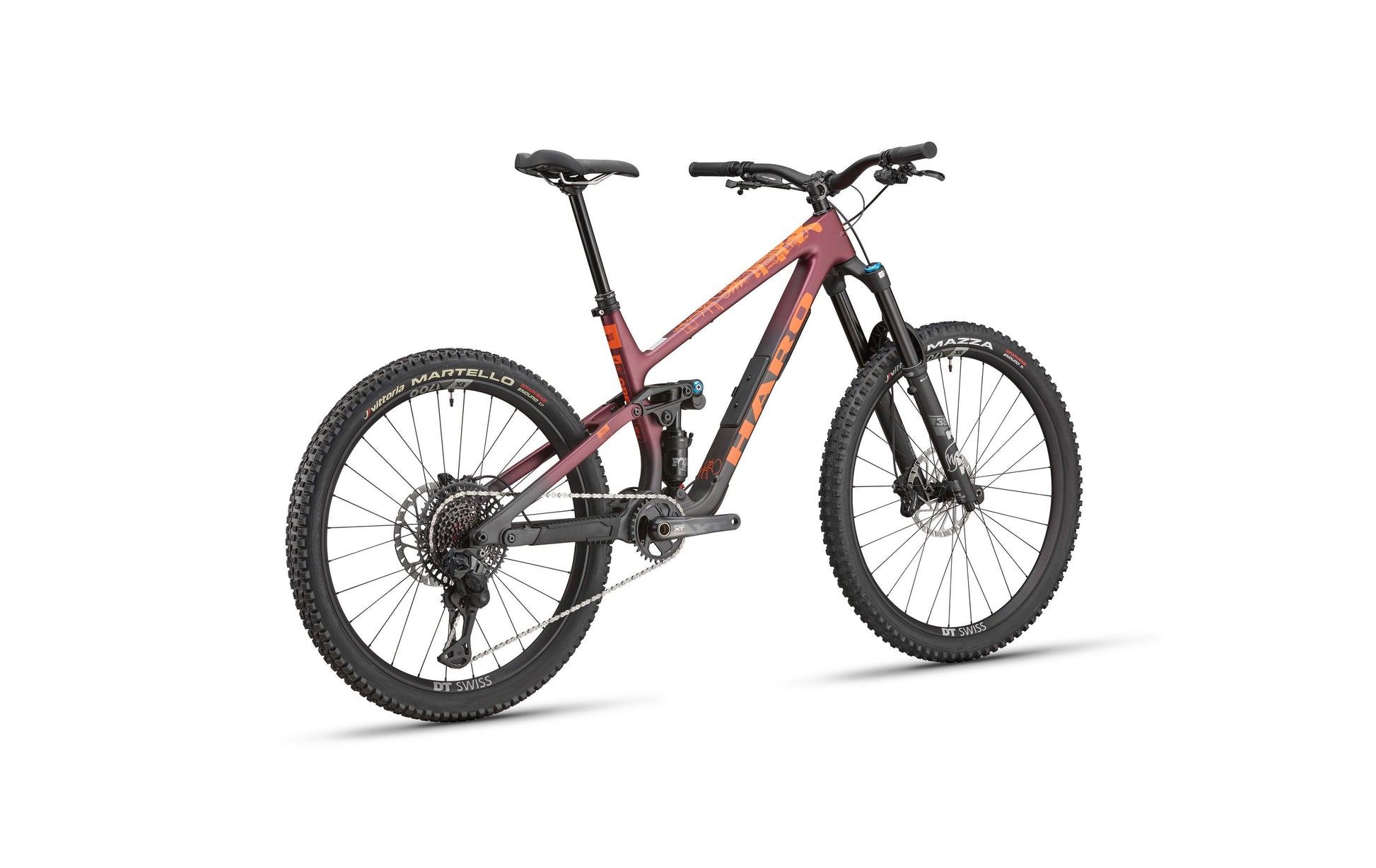 The Haro Bikes Greer Carbon 1 is a full-suspension enduro bike with Fox suspension, disc brakes, and red-black frame.