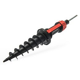 Black spiral ground anchor stake with red handle, perfect for securing the HARO Square Flag from Haro Bikes to the ground.
