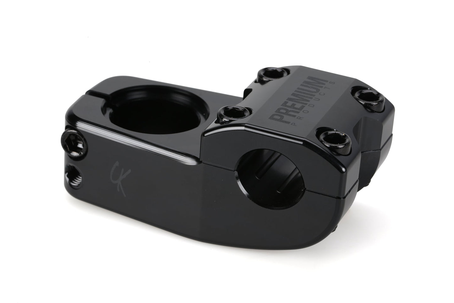 The Premium CK Top Load Stem V3 in black features multiple bolts, a polished finish, and "Premium" engraved on top.