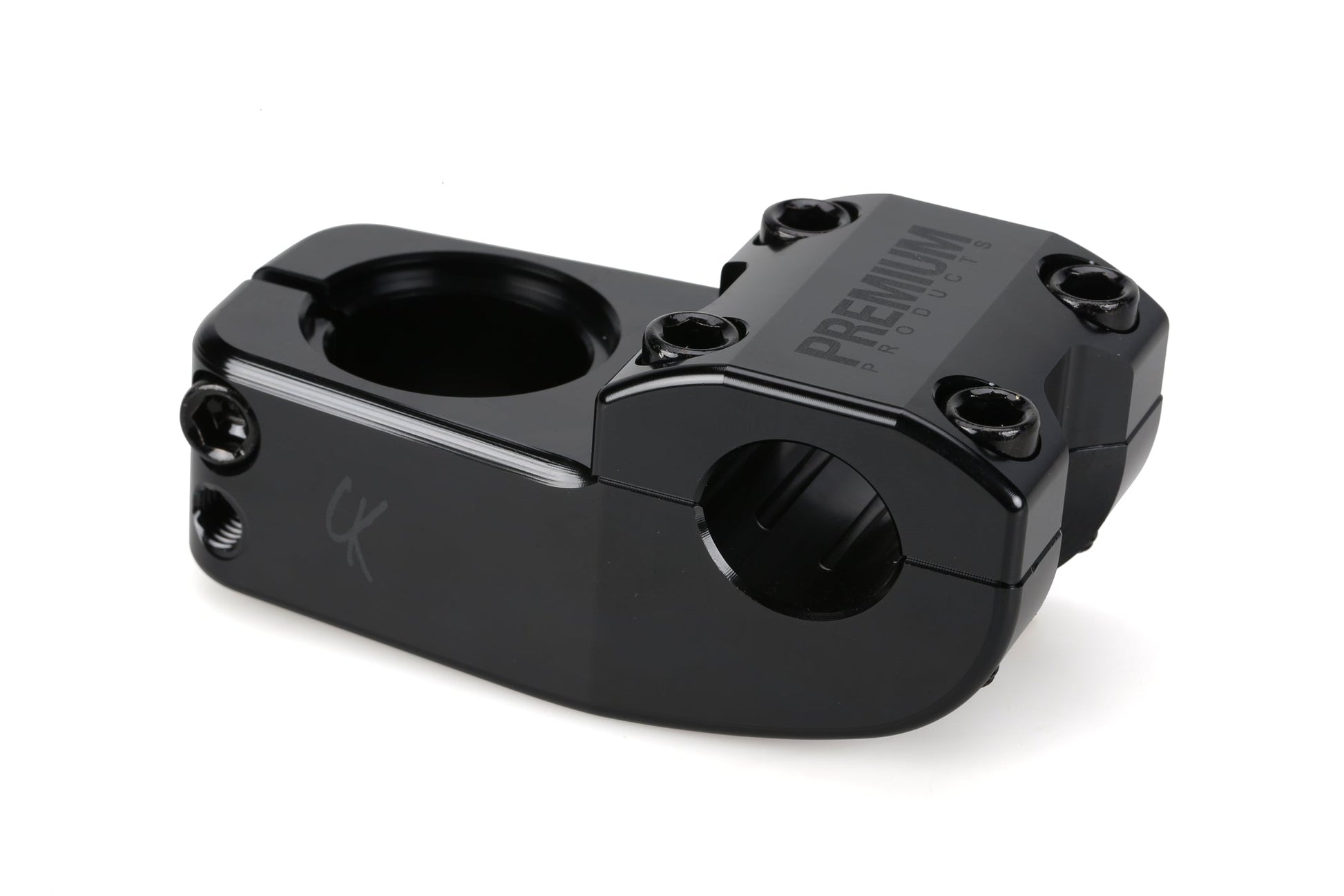 The Premium CK Top Load Stem V3 in black features multiple bolts, a polished finish, and "Premium" engraved on top.