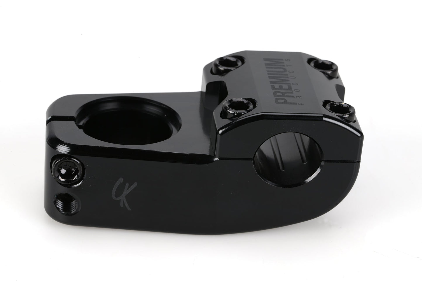 The Premium CK Top Load Stem V3 in black features four top bolts, a handlebar clamp, and the Premium logo.