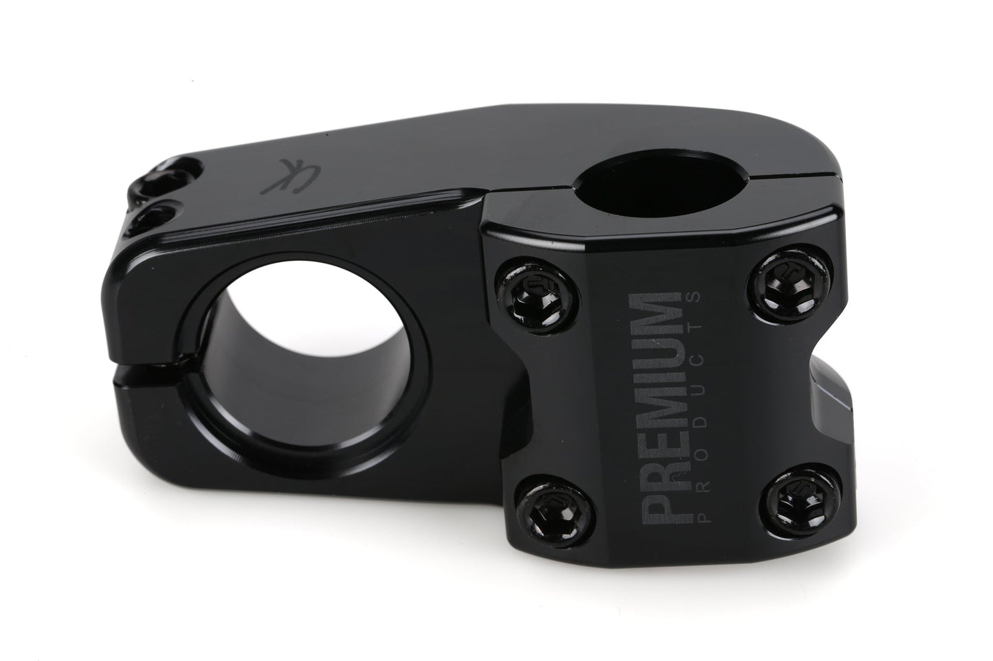 Black CK Top Load Stem V3 by Premium, with four front bolts and one side bolt, shown against a white background.