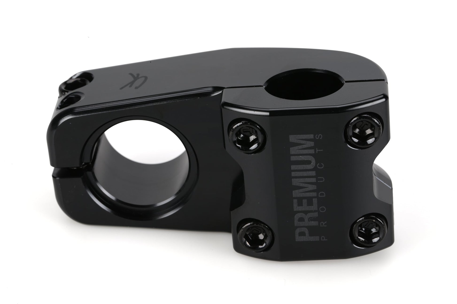 Black CK Top Load Stem V3 by Premium, with four front bolts and one side bolt, shown against a white background.