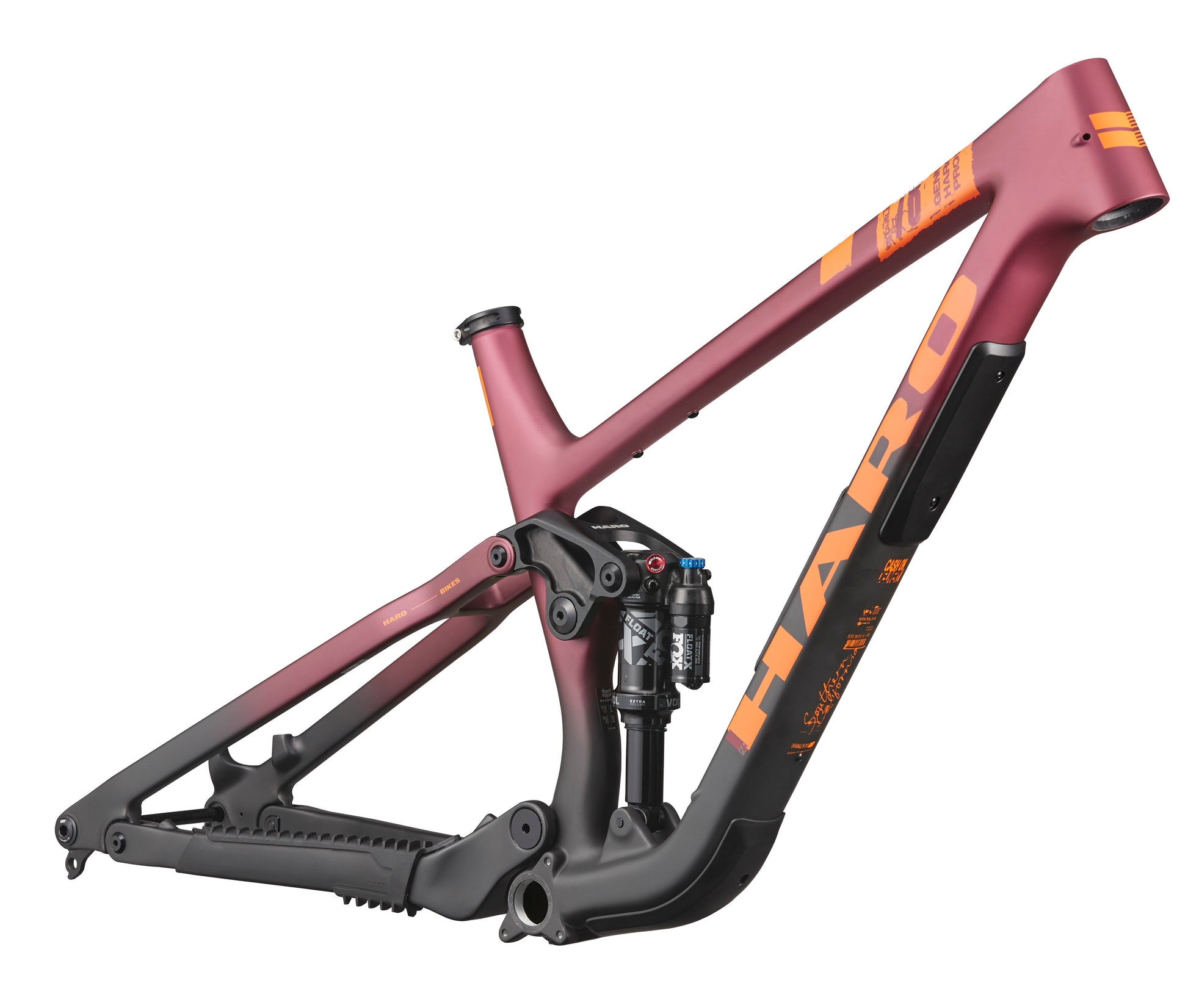 A maroon and black Daley Carbon Frameset by Haro Bikes with orange branding, shown on a white background.