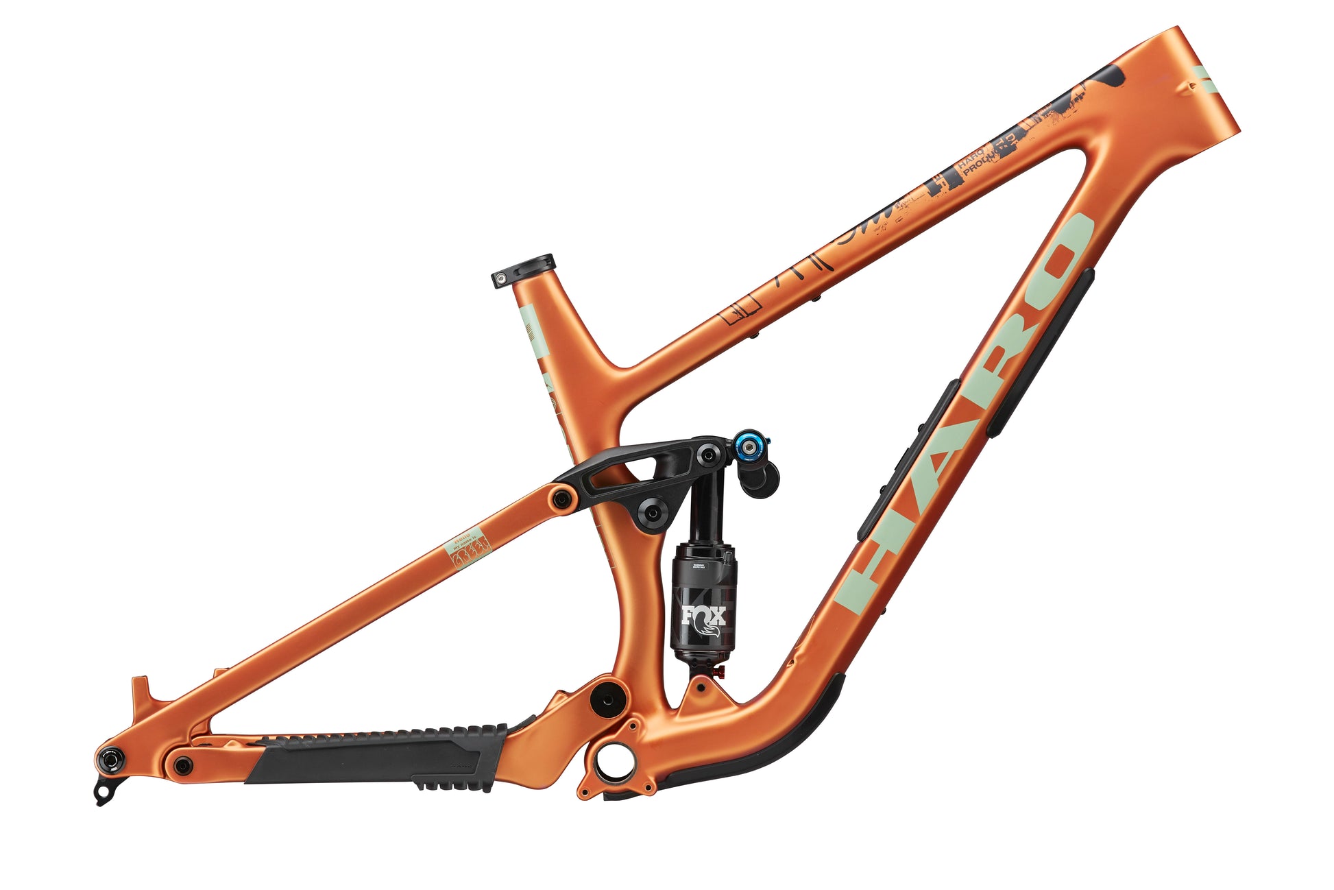 Greer Carbon Frameset by Haro Bikes, with rear suspension and progressive geometry on a white background.