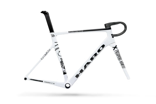 Haro Bikes Partimos Carbon Frameset “Black Sheep” in black and white, bold graphics—a standout for serious bike enthusiasts.