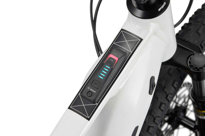 Close-up of a Haro Bikes eKids I/O 24/26 frame with Bosch Performance Line SX control panel, LED indicators, and button visible.