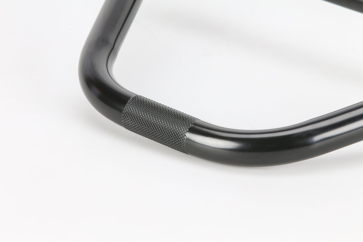 Close-up of a black textured grip metal bar from PREMIUMs Premium Team Bars against a white background.