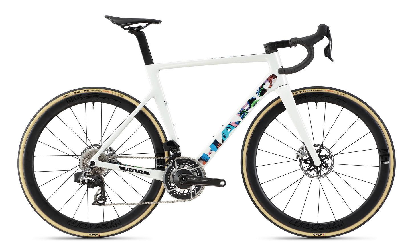 The Haro Bikes Partimos Carbon EP is a white carbon Rennrad with black handlebars and Vision Carbon Laufräder.