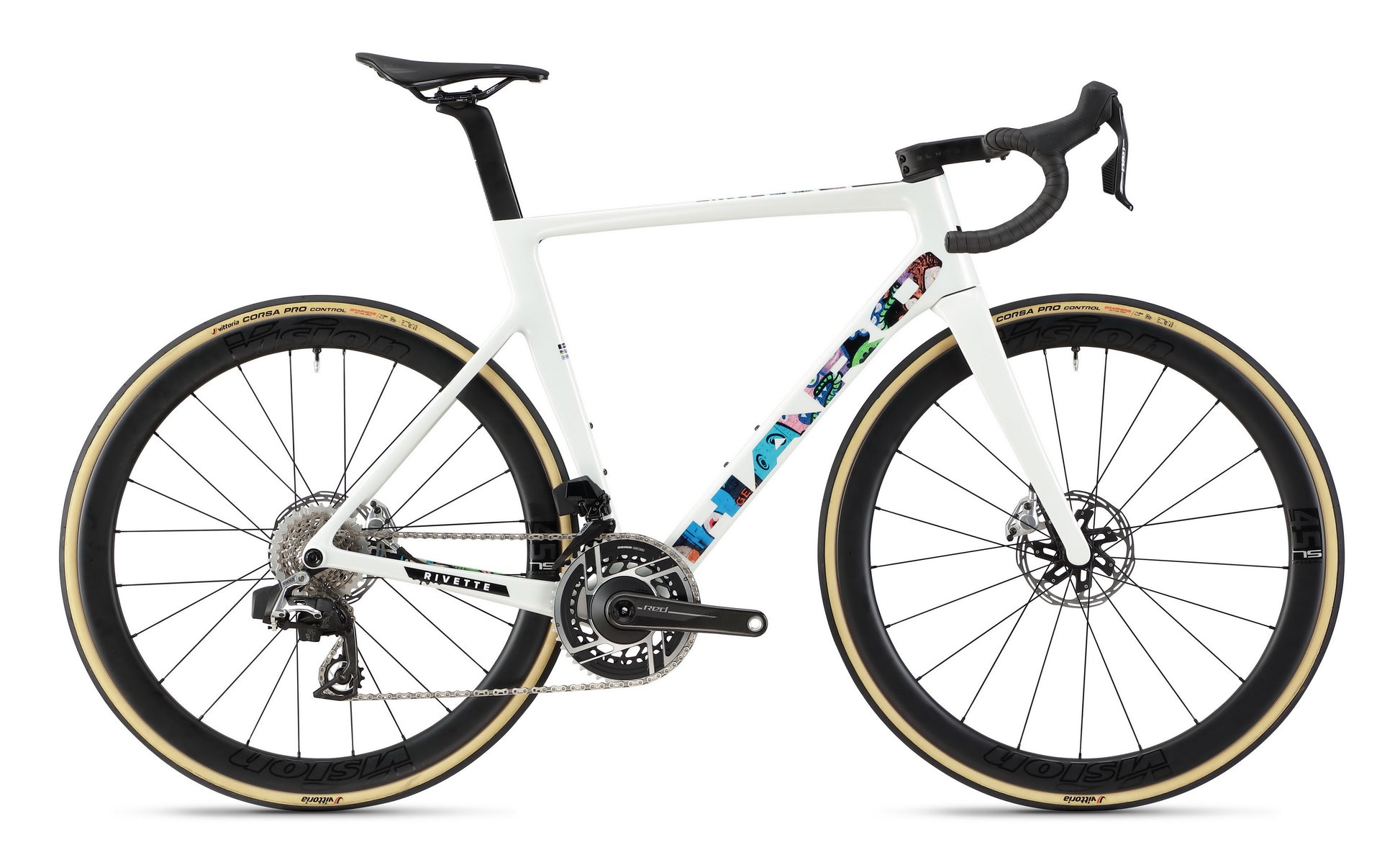 The Haro Bikes Partimos Carbon EP is a white carbon Rennrad with black handlebars and Vision Carbon Laufräder.