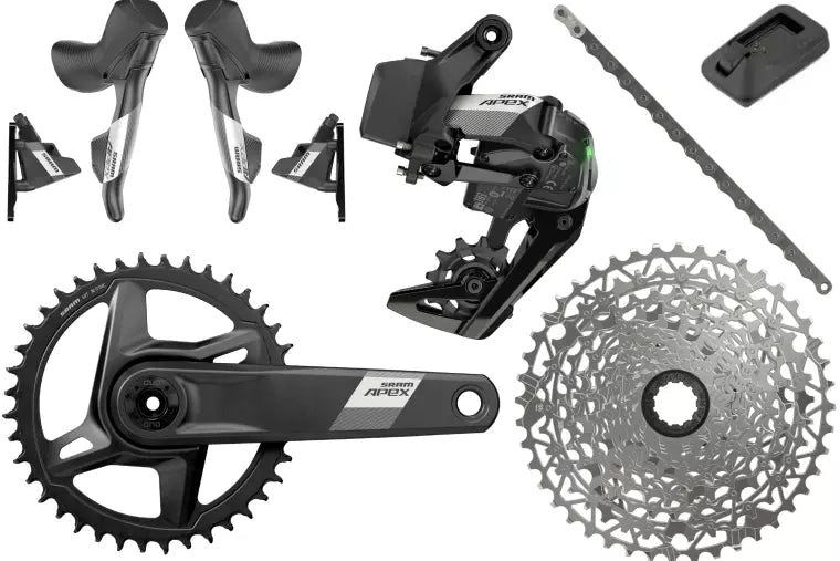 Haro Bikes Transmission Built Kit Gravel SRAM Apex XPLR AXS drivetrain parts for your gravel bike, displayed on a white background.