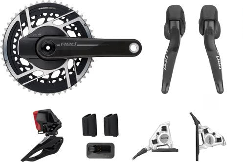 Haro Bikes Transmission Build Kit Road SRAM Red AXS E1: crankset, shifters, derailleurs, cassette, brakes, battery & accessories included.