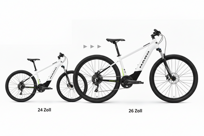 Two Haro Bikes eKids I/O 24/26 E-Bikes with 24″ & 26″ wheels for youth, side by side on white, perfect as mitwachsendes E-Bike.