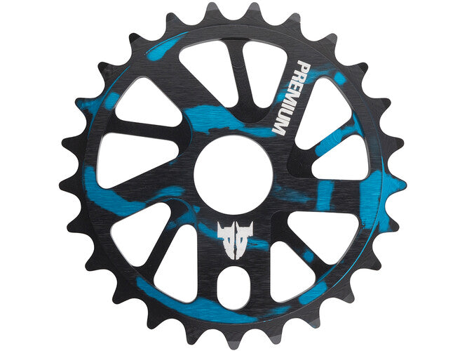 PREMIUM GNARSTAR KETTENBLATT by PREMIUM. Black and blue, 10 cutouts, PREMIUM in white. Made of durable 7075-T6 Aluminium.