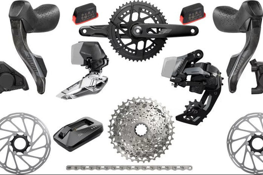Haro Bikes Transmission Build Kit Road SRAM Rival AXS includes levers, derailleurs, cassette, chain, crankset, batteries, rotors & charger.